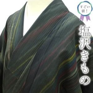 リサイクルお召し 織物 着物 塩沢お召し 逸品 絣織り 亀甲 黒 身長