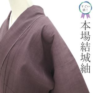 十日町 紬 袷 着物 正絹 黒 天鵞絨色 横段 花唐草 カジュアル 中古