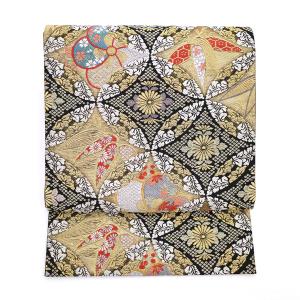 半額／で￥14850→7425 袋帯 絽刺し 刺繍 金駒刺繍 金糸 正絹 ブロンズ