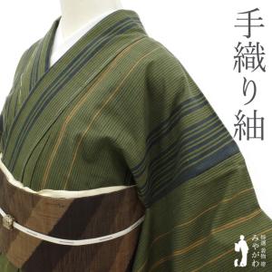 在庫処分 塩沢紬伝統工芸士岡田勇灰色地露芝絣模様正絹 和装 着物 w759