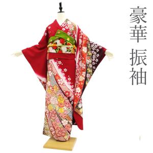 振袖 着物 長襦袢 2点 セット 金彩加工 赤 バラ 薔薇 牡丹 蝶 成人式