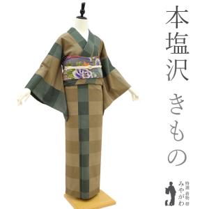 本場大島紬 袷 着物 重井織物謹製 真穂呂羽 薩摩大島 真綿糸 ブルー