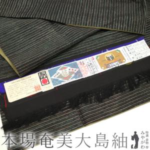 本場 奄美大島 紬 古代染色 純泥染 伝統的工芸品 着物 反物 tu-24 : 和