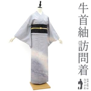 色無地 身丈160cm 裄丈66.5cm M 袷 地紋 薄紫 正絹 優品 一つ紋 中古