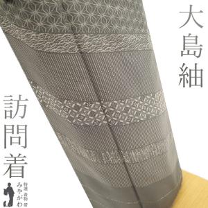 本場大島紬 都喜ヱ門 藤絹織物 袷 着物 藤白泥 横双 ライトグレー 道長