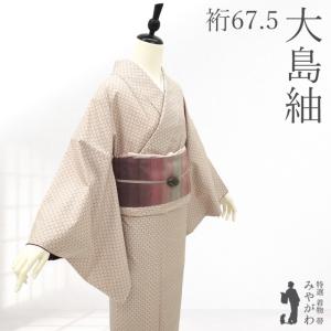 本場大島紬 袷 着物 未使用 正絹 大島紬 ７マルキ ピンクベージュ 上質 新古品 仕立て上がり 身丈164 裄丈67.5 Ｌサイズ みやがわ sb17266