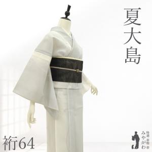 夏物 夏大島 着物 未使用 正絹 越後 単衣 白地 モダン 唐草 絣 カジュアル 新古品 仕立て上がり 身丈161 裄丈64 Ｍサイズ みやがわ sb17316