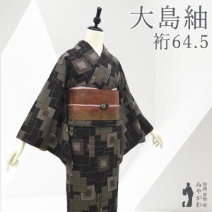 本場大島紬 着物 染大島 正絹 二代目 川村久太郎 作家物 黒地 寄せ柄