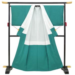 色無地 着物 未使用 正絹 袷 ターコイズグリ...の詳細画像2