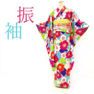 すごい値！ 振袖 リサイクル 袷 着物 正絹 朱色 桜 鞠 牡丹 金彩 20歳