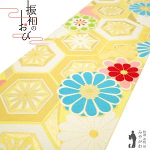 袋帯 振袖用 仕立て上り 正絹 六通 金 桜と流水 芯なし 435cm : 京の