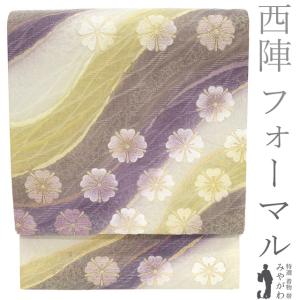 袋帯 全通 黒地 赤 ラメ糸 金通し 横段 ぼかし地 洋風 花唐草 モール織