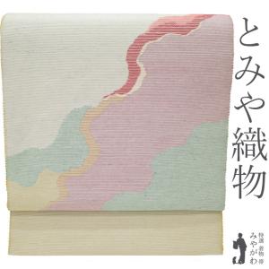 名古屋帯 九寸 塩瀬 正絹 作家物 手描き 薄ライムライト色 露草 ツユクサ 高級 カジュアル 未使用 新古品 仕立て上がり みやがわ sb51279 名古屋帯 九寸 塩瀬 正絹 作家物 手描き 薄ライムライト色 露草