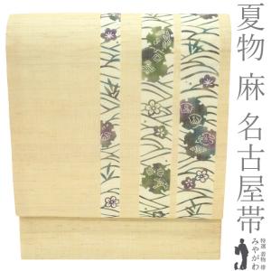 夏物 名古屋帯 手描き友禅 三越扱い 夏帯 リサイクル 正絹 絽縮緬 ブルーグレー 団扇 花 カジュアル 中古 仕立て上がり みやがわ sb55404 夏物 名古屋帯 手描き友禅 三越扱い 夏帯 リサイクル 正絹 絽縮緬