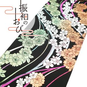 すごい値！袋帯 振袖用 京都 西陣 正絹 金糸 レモンイエロー 緑 花 六通柄 フォーマル 成人式 二十歳 中古 仕立て上がり みやがわ neb00523 すごい値！袋帯 振袖用 京都 西陣 正絹 金糸 ラメ糸 緑 桜 花 六通柄