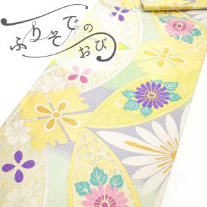 正絹クリーム色着物とイエロー系薔薇の花作り帯セット Kisste（キステ） 浴衣 帯 作り帯 浴衣作り帯 赤 ローズピンク 黄 SALE