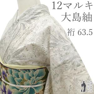 大島紬　未使用品 未使用品 リサイクル 大島紬 経緯絣 本場大島 洒落着物 黒 藍 泥染め