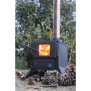 薪ストーブ ソロキャンプ 排気ダンパー標準装備 小型薪ストーブ ミヤイ製作所  足折り畳み可能　耐熱ガラス窓付　煙突セット