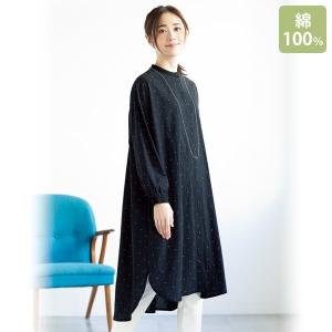 ワンピース 40代 50代 60代 70代 ミセスファッション シニアファッション 大人 おしゃれ レディース 春夏 服 / 小粒ドットのゆったりワンピース｜miyako385