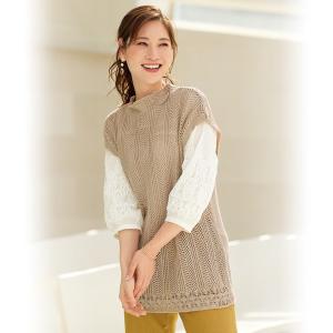 ベスト 40代 50代 60代 70代 ミセスファッション シニアファッション 大人 おしゃれ レディース 春夏 服 /麻混透かし編みニットベスト｜miyako385