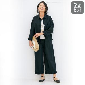 セットアップ 40代 50代 60代 70代 80代 ミセス シニア ファッション 大人 おしゃれ レディース 春夏 服 麻綿混ギャザーデザインセットアップ