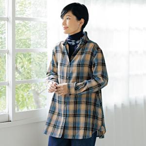 チュニック 大人可愛い レディース おしゃれ 秋冬 春 ミセス シニア ファッション 40代 50代 60代 70代 チェック柄ゆったりシャツチュニック