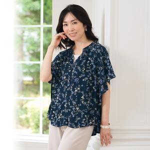 ブラウス 50代 60代 70代 80代 ミセスファッション シニアファッション 大人 おしゃれ レディース 春夏 服 / 小花プリントフレア袖デザインブラウス｜miyako385