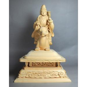 仏像 稲荷大明神 騎狐像 総高15cm 桧木 お稲荷さん お稲荷様 稲荷神