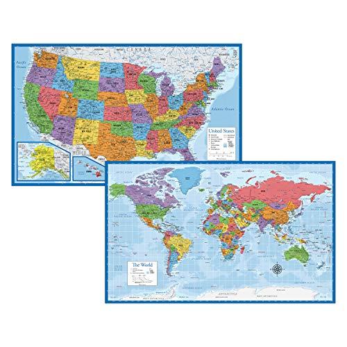ラミネートされた世界地図と米国地図ポスターセット - 18インチ x 29インチ - 世