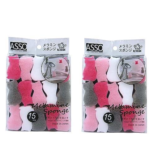 ワイズ キッチンスポンジ ASSO ねこメラミン 15個入り×2個セット 日本製 水だけ