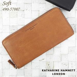 キャサリンハムネット KATHARINE HAMNETT 長財布 ラウンドファスナー 札入れ ソフト牛革 メンズ ブラック/ブラウン 490-57007｜miyamoto0908