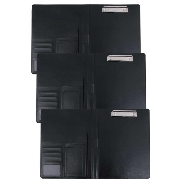 yuJ バインダー ファイル カードケース 収納ポケット クリップボード PUレザー (ブラック, ...