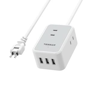 延長コード 2m 電源タップ TESSAN コンセントタップ 延長コード usb付き 3個AC口 三つのUSB-Aポート たこあしコンセント 分岐 テーブルタップ スイン｜miyanojin13