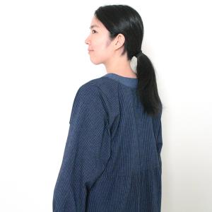 彩藍 小縞スモック 赤 ブルー 綿100% レ...の詳細画像3
