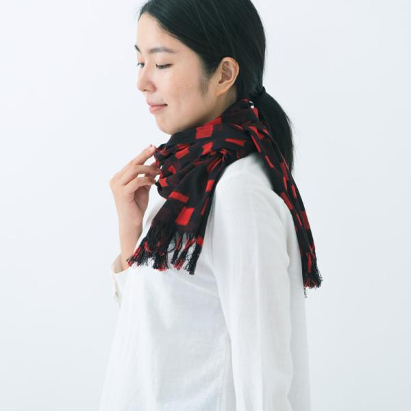 おしゃれ 久留米絣ストール 彩藍 landscape stole 赤/ブルー 綿100％ 日本製 宮...