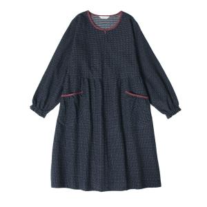 彩藍 薄小絣調スモック 黒 綿100% レディ...の詳細画像5