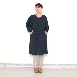 彩藍 薄小絣調スモック 黒 綿100% レディ...の詳細画像1