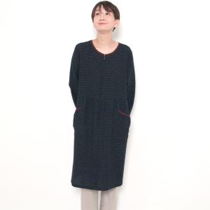 彩藍 薄小絣調スモック 黒 綿100% レディ...の詳細画像2