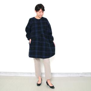 彩藍 スモックエプロン 大錦斜めギャザー 紺 ...の詳細画像5