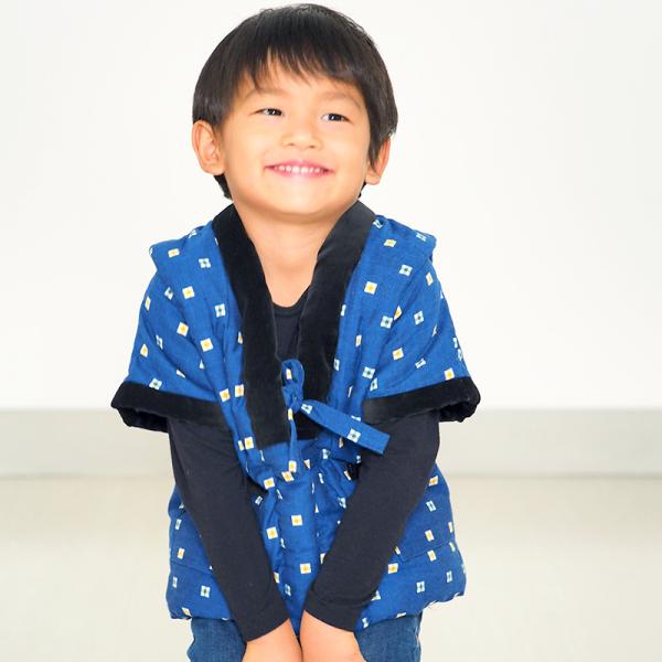 半袖半纏 こどもやっこ 綿カット柄 紺/赤 90/100/110cm 日本製 宮田織物謹製 継承シリ...