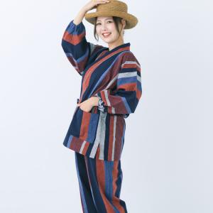 作務衣 新型 縞柄 大縞 小縞 ストライプ 女性 レディース