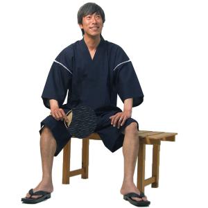 甚平 夏用 ちぢみ織り 紺 ネイビー メンズ ...の詳細画像1
