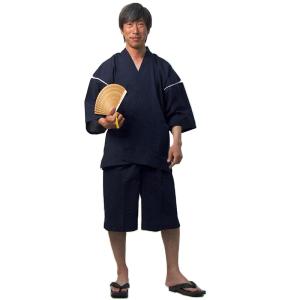 甚平 夏用 ちぢみ織り 紺 ネイビー メンズ ...の詳細画像2