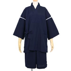 甚平 夏用 ちぢみ織り 紺 ネイビー メンズ ...の詳細画像5