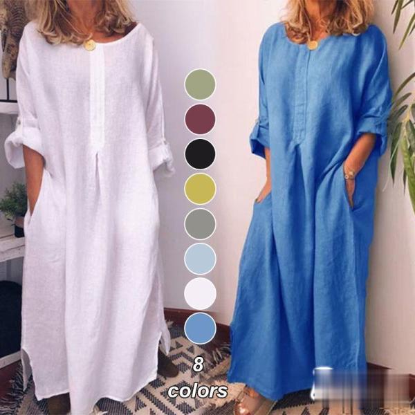 マキシワンピース ワンピース レディース おしゃれ 綿麻 ロングワンピース ワンピ 40代 5色 長...