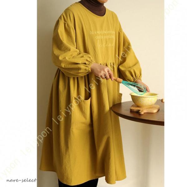 割烹着 おしゃれ かっぽう着 スモック かわいい 保育士 ゆったり 無地 ポケット付き 夏 秋 春 ...