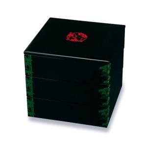 越前漆器 塗師 山本英明作 黒塗重箱 木箱付 本漆 美品 木製3段 三段重箱 越前漆器 日本製 国産 貝入り六瓢 溜内朱 6寸5〜6人