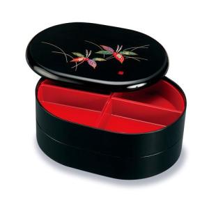 みよし漆器本舗 紀州塗り 9寸 隅切二段オードブル 黒 二輪草 運動会