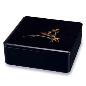 時代物「秋草に露 蒔絵」の『丸型重箱』仕覆・共箱付※美品　重箱　野弁当箱　漆器 みよし漆器本舗 紀州塗り 6寸 一段 重箱 総黒 つゆ草 運動会 大型 弁当