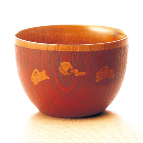 天然木製 小汁椀 月うさぎ 朱 漆塗り お椀 おわん スープボウル お碗